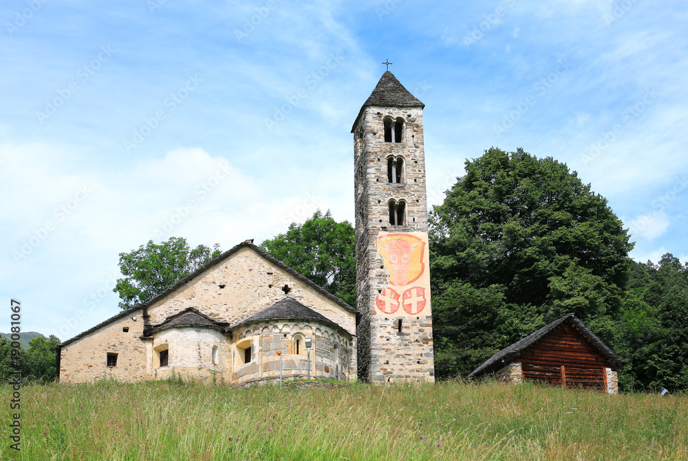 The historic San Carlo Church in Negrentino, Blenio Valley, Tessin, Switzerland
