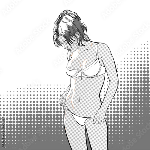 Sexy young standing girl in a swimming suit. Beautiful young woman