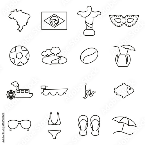 Brasil Country & Culture Icons Thin Line Vector Illustration Set