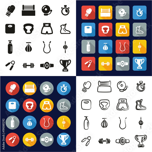 Boxing All in One Icons Black & White Color Flat Design Freehand Set