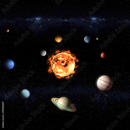 solar system sun and planets galaxy illustration, elements of this image furnished by NASA