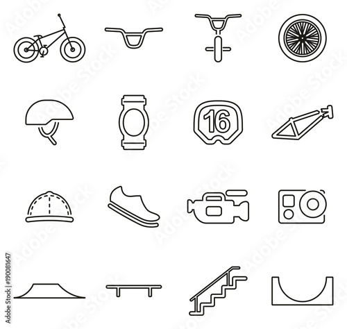 BMX Extreme Sport Icons Thin Line Vector Illustration Set