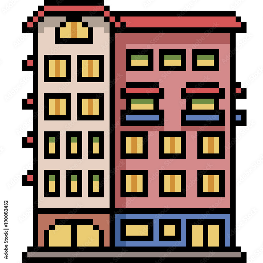 Naklejka premium vector pixel art building city