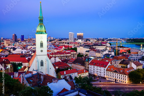 Photography Panorama view on Bratislava, Slovakia at the evening low light.