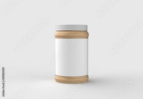 Fényképezés Peanut butter in jar mock up isolated on soft gray background with white label