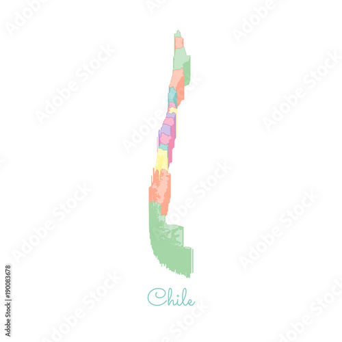 Chile region map: colorful isometric top view. Detailed map of Chile regions. Vector illustration.