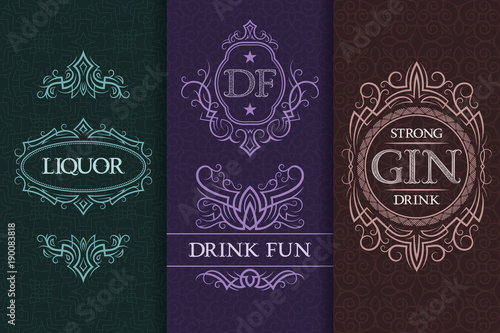 Beverage packaging design. Set of booze bottles labels.