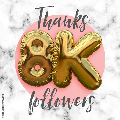 Thank you eight thousand followers gold foil balloon ocial media subscriber banner. photo