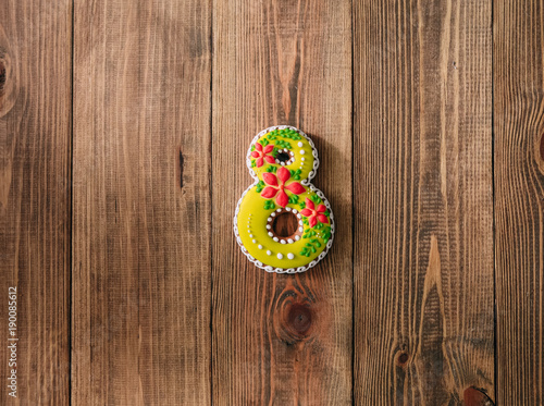 holiday cookies icing eight mothers day wooden background