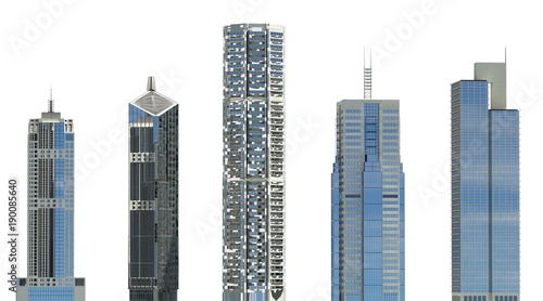 Skyscrapers 3D Illustration isolated on white background