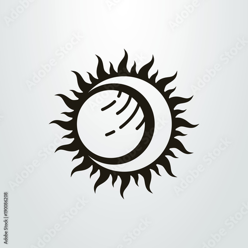 Black and white vector abstract simple sun eclipse icon 
