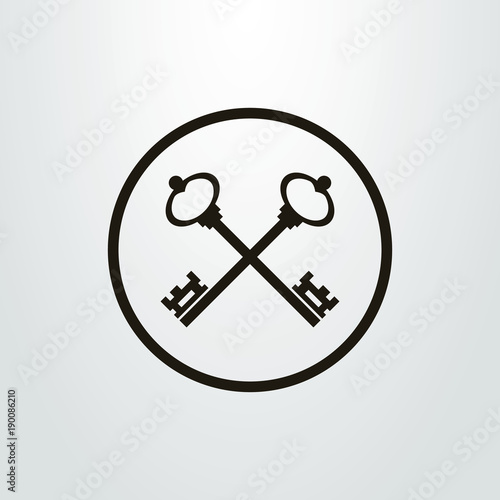 Black and white cross key icon in the round frame