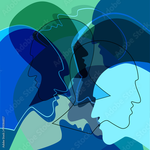 Blue Heads people concept, symbol of communication between people. Vector ilustration.