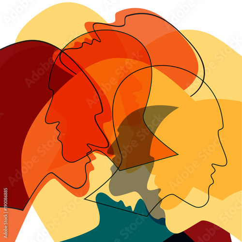Red Heads people concept, symbol of communication between people. Vector ilustration.