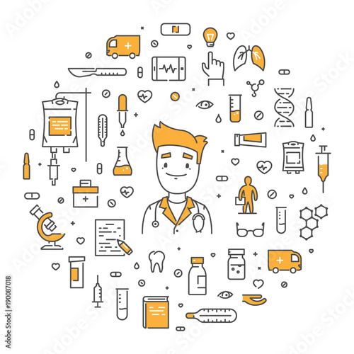 Vector round line concept of online doctor