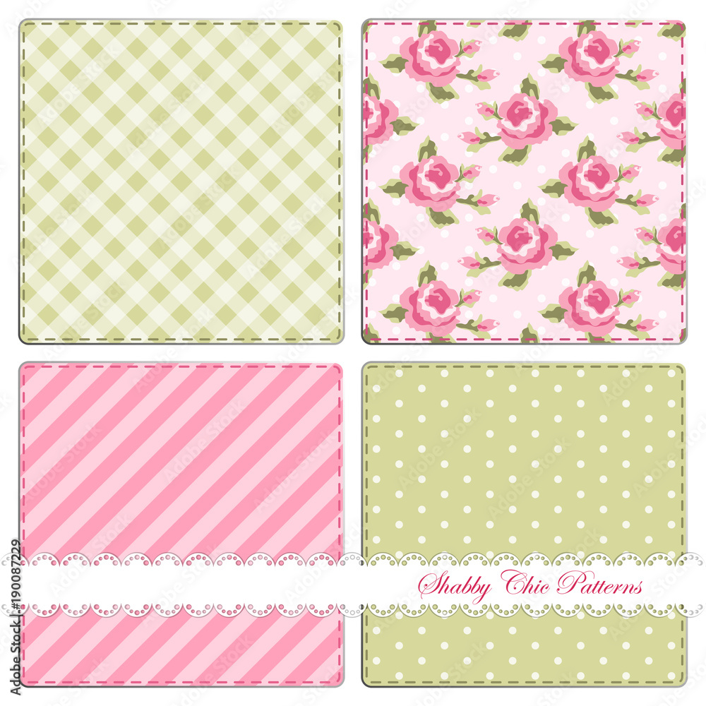 Set of four cute retro patterns in shabby chic style Set of four cute retro patterns in shabby chic style