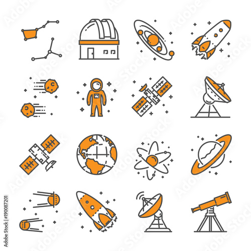 Vector linear icon set for astronomy