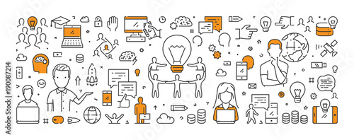 Vector line web banner for crowdsourcing