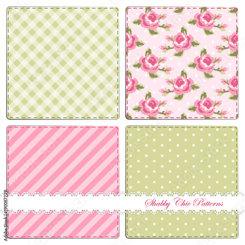 Set of four cute retro patterns in shabby chic style