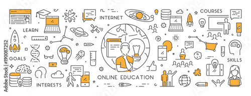 Vector line banner for online education