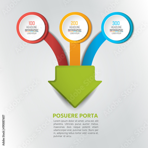 Three arrows merging into one point. Infographics chart, scheme.