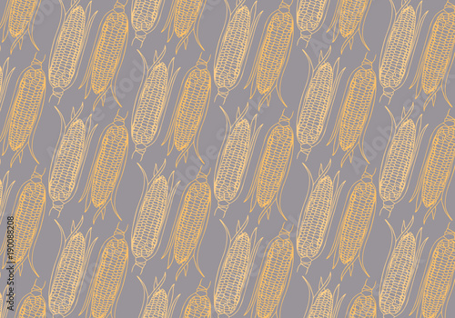Vector hand drawn Corn cobs pattern  in orange color on gray background