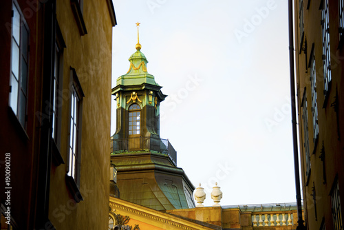 Tower of Nobel prize house in old town Stockholm photo