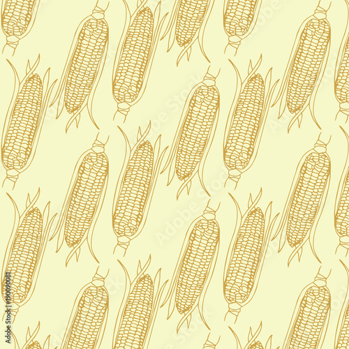 Vector hand drawn Corn cobs pattern in yellow colors palette