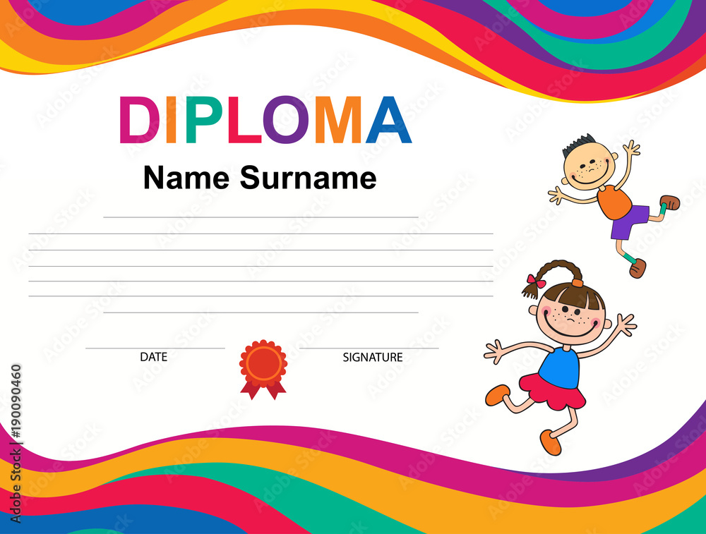 Obraz premium Kids Diploma certificate background design template