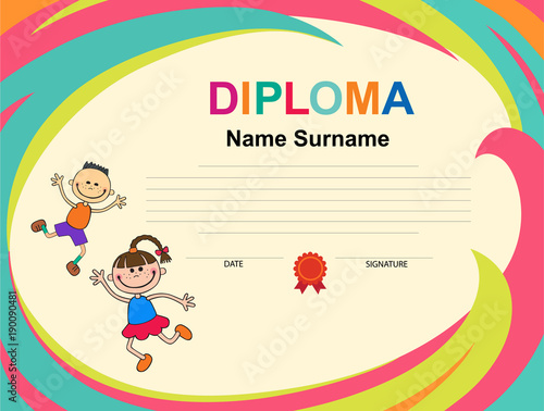 Kids Diploma certificate background design template