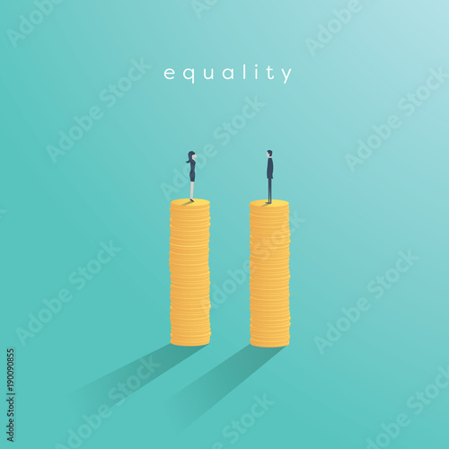 Business gender equality vector concept. Symbol of equal salary, pay, balance in corporate business between man and woman.