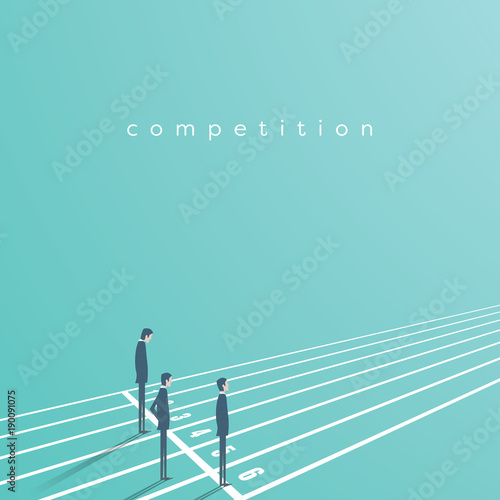 Business competition vector concept with businessman on running track. Symbol of rivals, challenge, leadership.