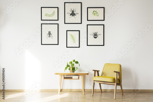 Yellow vintage chair in room