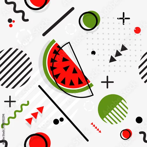 Tapety Modny bezszwowy, Memphis stylu arbuza geometryczny wzór, wektor