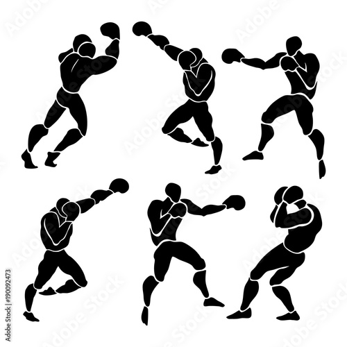 Boxing match. Silhouette of professional boxer