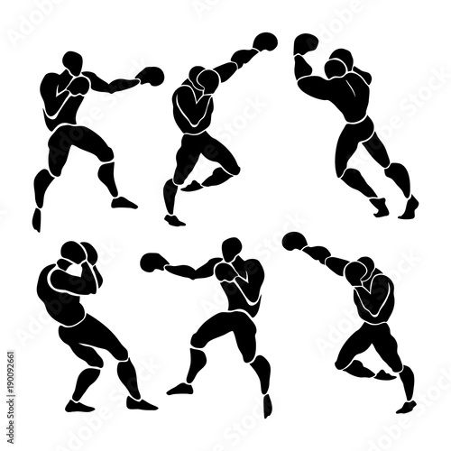 Boxing match. Silhouette of professional boxer