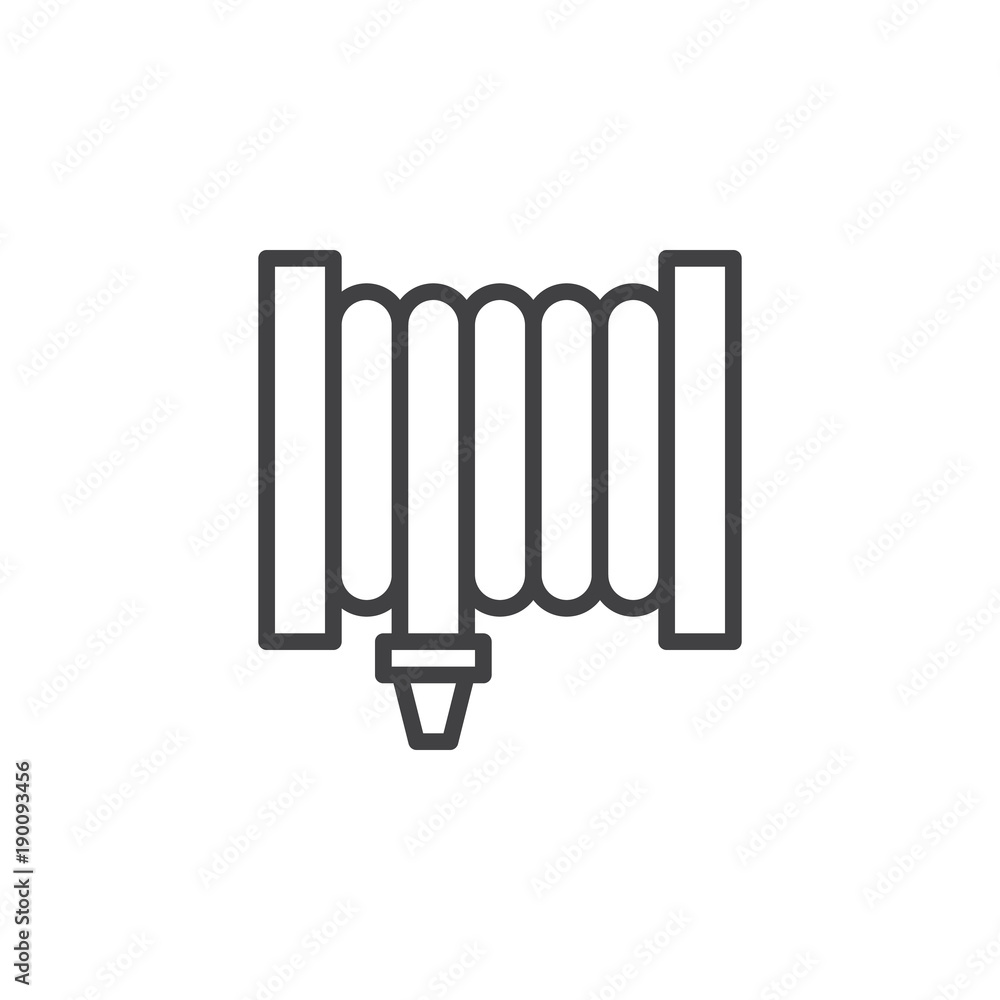 Fire hose reel line icon, outline vector sign, linear style pictogram  isolated on white. Fire safety symbol, logo illustration. Editable stroke  Stock Vector