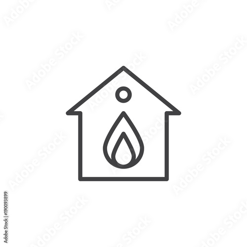 Burning home line icon, outline vector sign, linear style pictogram isolated on white. Home in Fire symbol, logo illustration. Editable stroke