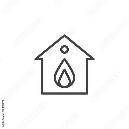 Burning home line icon, outline vector sign, linear style pictogram isolated on white. Home in Fire symbol, logo illustration. Editable stroke