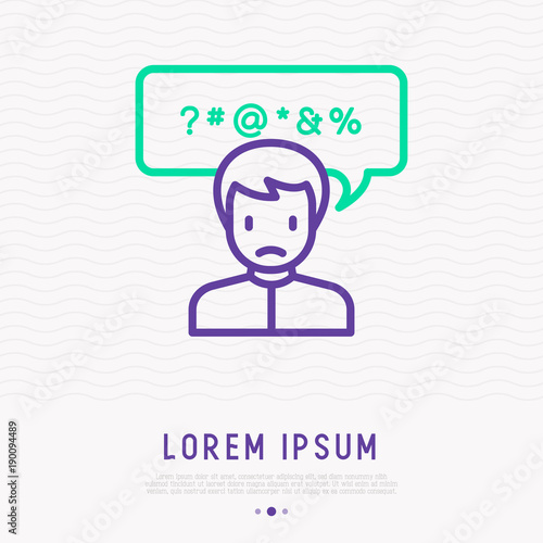 Man swearing thin line icon. Bad habit. Vector Illustration of social problem.