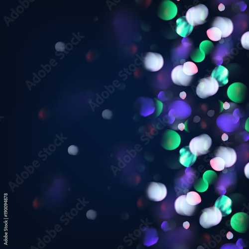Vector abstract bokeh background. Festive defocused lights. City night blur illumination. Blurred glow