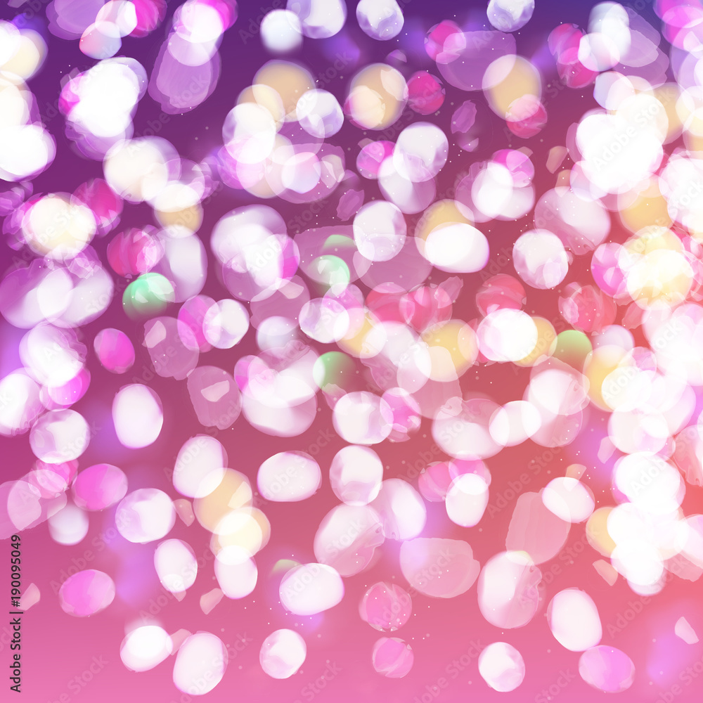Vector abstract bokeh background. Festive defocused lights. Sparkles blur illumination. Blurred glow particles.