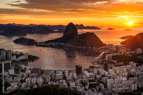 Beautiful Warm Sunrise in Rio de Janeiro With the Sugarloaf Mountain Silhouette