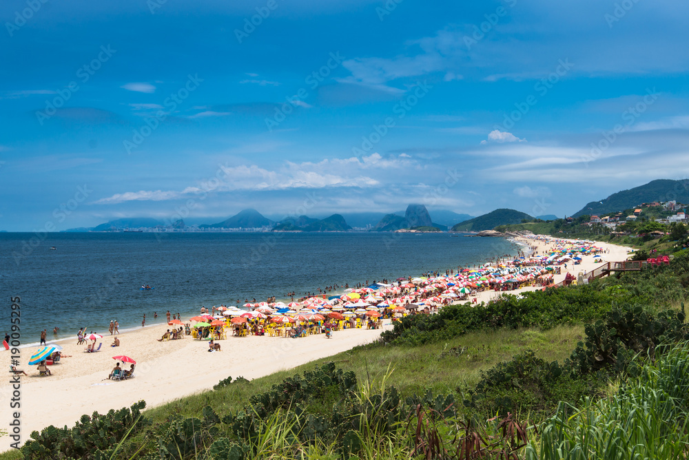 Camboinhas Beach is Full of People During Sunny Summer Day in Niteroi, Rio de Janeiro, Brazil
