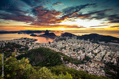 Rio de Janeiro View by Sunrise with Dramatic Sky and the Sugarloaf Mountain