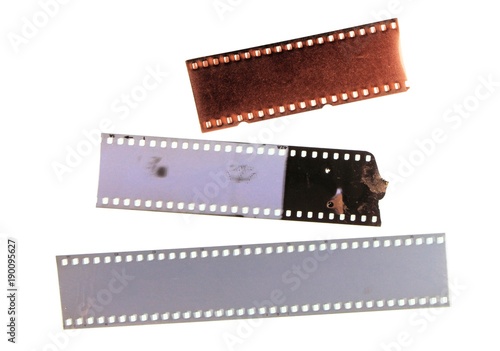 Three film strip isolated on white background. Design element.