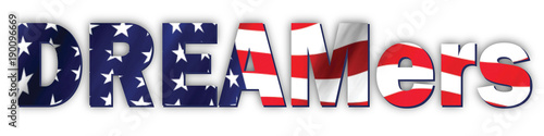 DREAMers Logo with American Flag Screened in Text (Development Relief and Education for Alien Minors Act)