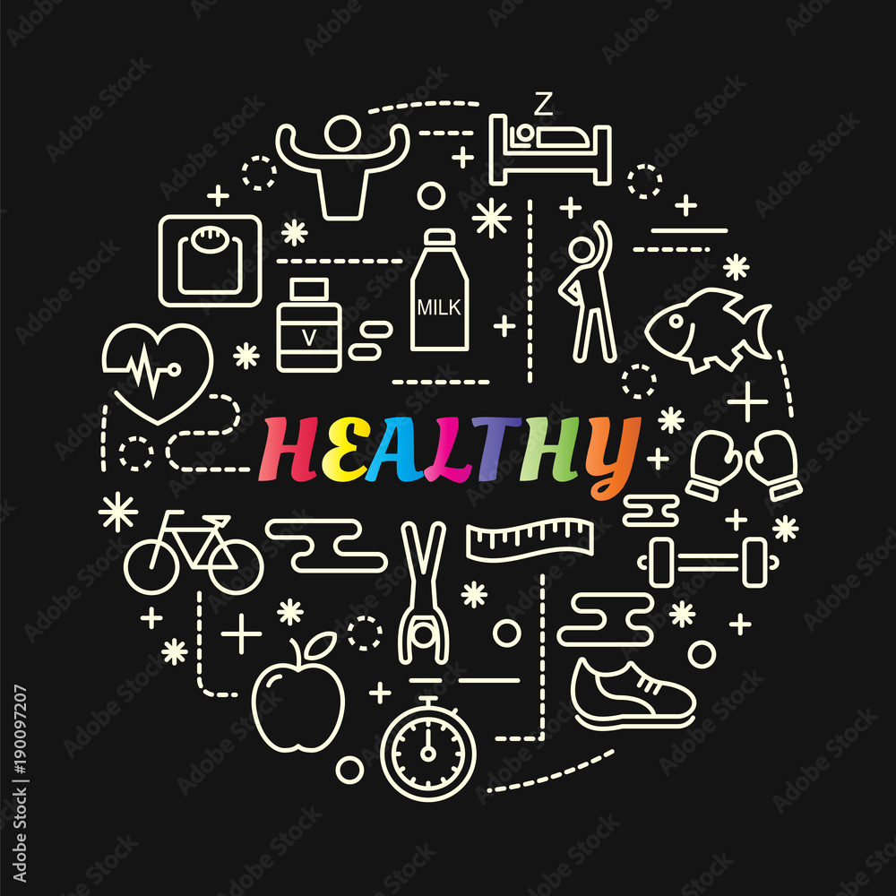 healthy colorful gradient with line icons set