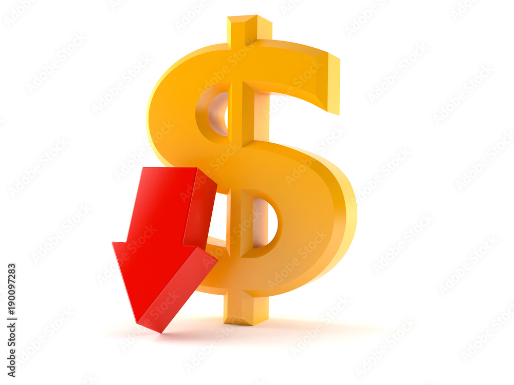 Obraz premium Dollar symbol with red arrow