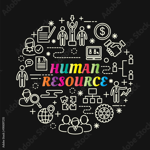 human resource colorful gradient with line icons set